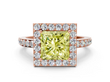 Rose gold Fancy Yellow Princess  Halo Diamond Pavé Band Ring with Prong Setting