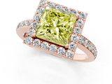 Rose gold Fancy Yellow Princess  Halo Diamond Pavé Band Ring with Prong Setting_1