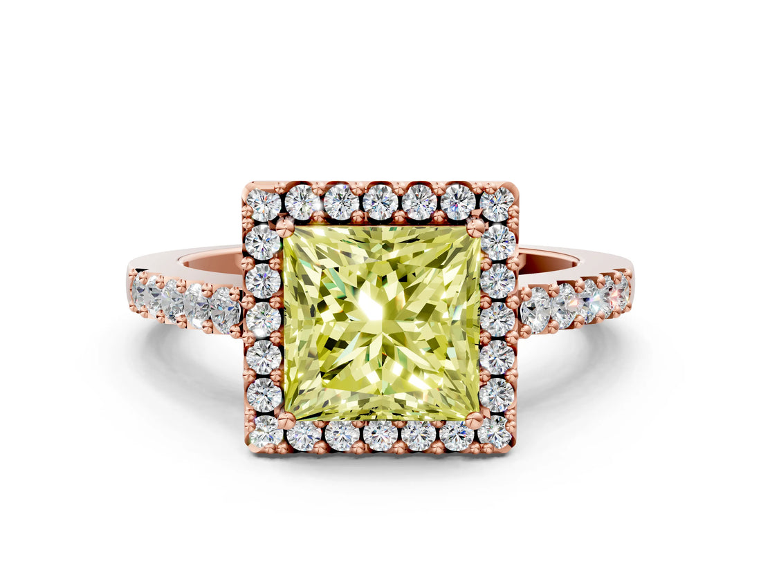 Rose gold Fancy Yellow Princess  Halo Diamond Pavé Solitaire Ring_45