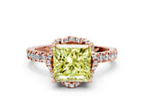 Rose gold Fancy Yellow Princess  Halo Diamond Pave Band Ring with Four-Prong Setting_15