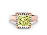 Rose gold Fancy Yellow Princess  Halo Diamond Ring with Cathedral Band and Four-Prong Setting_34