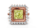 Rose gold Fancy Yellow Princess  Halo Diamond Ring with Milgrain Edge and Round Prong Setting_28