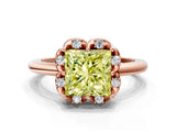 Rose gold Fancy Yellow Princess  Halo Diamond Ring with Round Cluster Setting, Solitaire Band, and Four-Prong Setting_29
