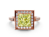 Rose gold Fancy Yellow Princess  Halo Diamond Ring with Split Shank and Four-Prong Setting