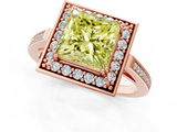 Rose gold Fancy Yellow Princess  Halo Diamond Ring with Split Shank and Four-Prong Setting_1
