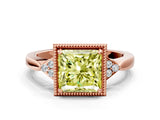 Rose gold Fancy Yellow Princess  Halo Diamond Ring with Tapered Band and Four-Prong Setting_3