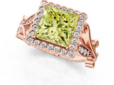 Rose gold Fancy Yellow Princess  Halo Diamond Ring with Vintage Split Shank and Four-Prong Setting_1