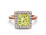 Rose gold Fancy Yellow Princess  Halo Diamond Solitaire with Pavé Band and Four-Prong Setting_17