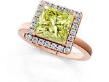 Rose gold Fancy Yellow Princess  Halo Diamond Solitaire with Pavé Band and Four-Prong Setting_18