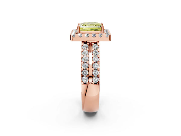 Rose gold Fancy Yellow Princess  Halo Diamond Split Shank Engagement Ring with Prong Setting