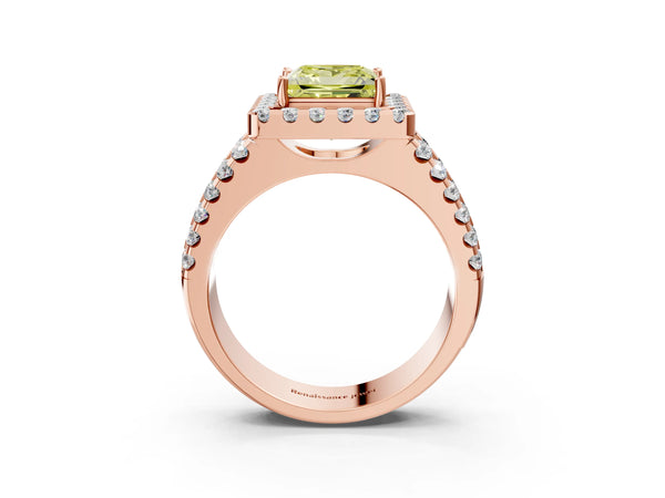 Rose gold Fancy Yellow Princess  Halo Diamond Split Shank Engagement Ring with Prong Setting