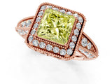 Rose gold Fancy Yellow Princess  Halo Diamond Split Shank Ring with Milgrain Detail_30