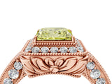 Rose gold Fancy Yellow Princess  Halo Diamond Split Shank Ring with Milgrain Detail_33