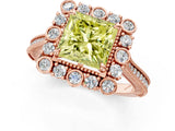 Rose gold Fancy Yellow Princess  Halo Milgrain Pave Diamond Ring with Four-Prong Setting 1