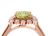 Rose gold Fancy Yellow Princess  Halo Milgrain Pave Diamond Ring with Four-Prong Setting 4