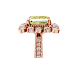 Rose gold Fancy Yellow Princess  Halo Milgrain Pave Diamond Ring with Four-Prong Setting 5