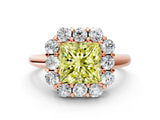 Rose gold Fancy Yellow Princess  Halo Milgrain Solitaire with Bezel Set Side Stones and Pave Band_32