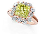 Rose gold Fancy Yellow Princess  Halo Milgrain Solitaire with Bezel Set Side Stones and Pave Band_33