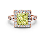 Rose gold Fancy Yellow Princess  Halo Pavé Diamond Engagement Ring with Bezel Setting_17