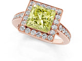 Rose gold Fancy Yellow Princess  Halo Pavé Diamond Engagement Ring with Bezel Setting_18
