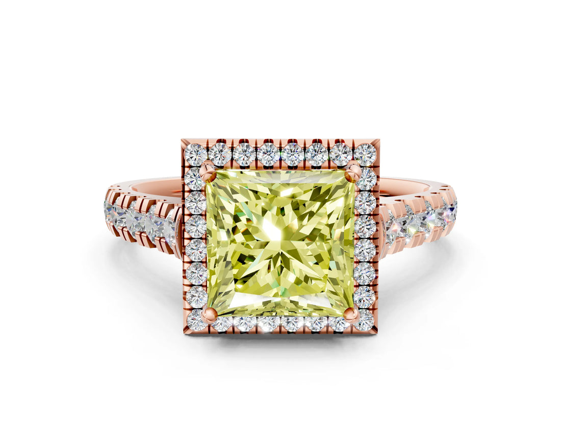 Rose gold Fancy Yellow Princess  Halo Pavé Diamond Engagement Ring with Four-Prong Setting_26