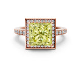 Rose gold Fancy Yellow Princess  Halo Pave Band Solitaire Ring with Prong Setting_29