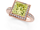 Rose gold Fancy Yellow Princess  Halo Pave Band Solitaire Ring with Prong Setting_30