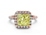Rose gold Fancy Yellow Princess  Halo Round Diamond Pavé Band Four-Prong Ring_3