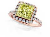 Rose gold Fancy Yellow Princess  Halo Round Diamond Pavé Band Four-Prong Ring_4
