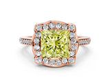 Rose gold Fancy Yellow Princess  Halo Round Diamond Pave Band with Four-Prong Setting_43