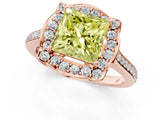 Rose gold Fancy Yellow Princess  Halo Round Diamond Pave Band with Four-Prong Setting_44