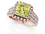 Rose gold Fancy Yellow Princess  Halo Round Diamond Pave Band with Prong Setting 1