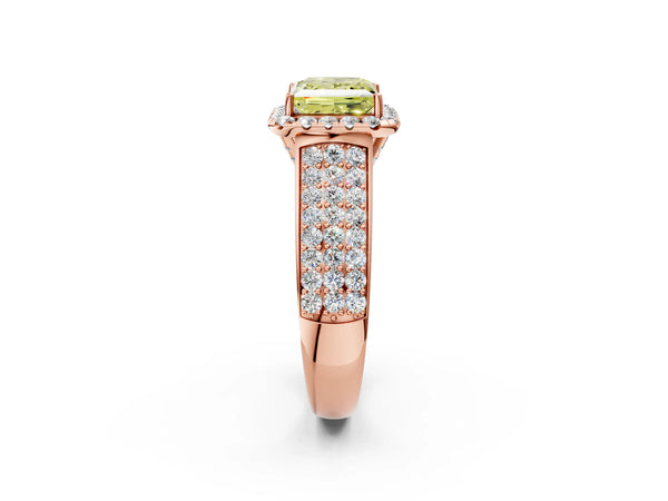 Rose gold Fancy Yellow Princess  Halo Round Diamond Pave Band with Prong Setting