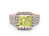 Rose gold Fancy Yellow Princess  Halo Round Diamond Pave Band with Prong Setting