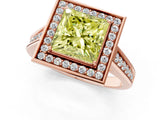 Rose gold Fancy Yellow Princess  Halo Solitaire Diamond Ring with Pave Band and Bezel Setting_30