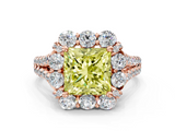Rose gold Fancy Yellow Princess  Halo Split Shank Diamond Engagement Ring with Pave Band and Four-Prong Setting