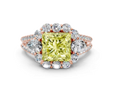 Rose gold Fancy Yellow Princess  Halo Split Shank Diamond Engagement Ring with Prong Setting