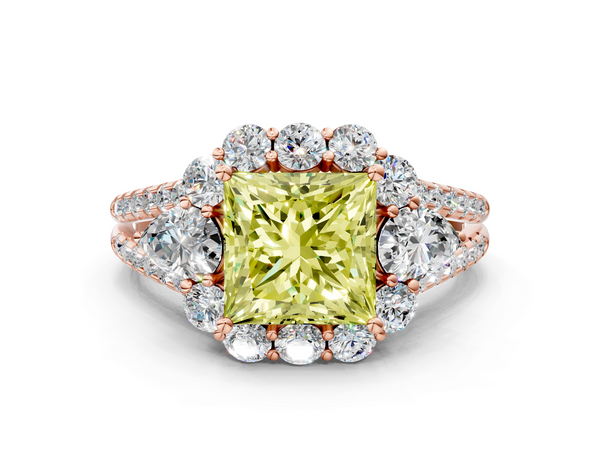 Rose gold Fancy Yellow Princess  Halo Split Shank Diamond Engagement Ring with Prong Setting