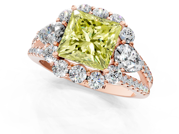 Rose gold Fancy Yellow Princess  Halo Split Shank Diamond Engagement Ring with Prong Setting