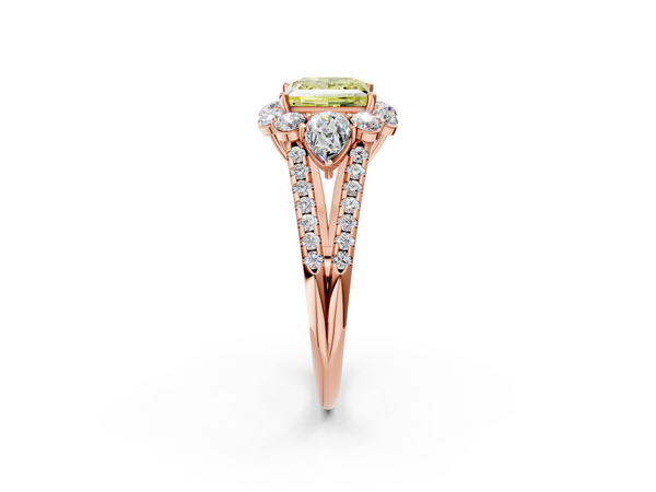 Rose gold Fancy Yellow Princess  Halo Split Shank Diamond Engagement Ring with Prong Setting