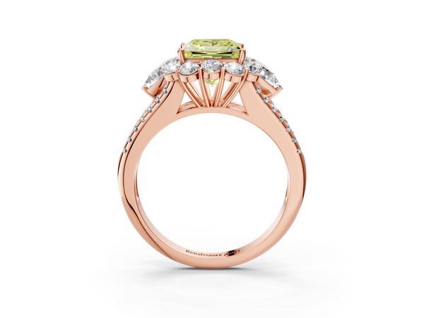 Rose gold Fancy Yellow Princess  Halo Split Shank Diamond Engagement Ring with Prong Setting