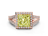 Rose gold Fancy Yellow Princess  Halo Split Shank Diamond Ring with Prong Setting