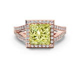Rose gold Fancy Yellow Princess  Halo Split Shank Pave Diamond Ring with Four-Prong Setting_29