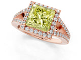 Rose gold Fancy Yellow Princess  Halo Split Shank Pave Diamond Ring with Four-Prong Setting_30