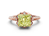 Rose gold Fancy Yellow Princess  Halo Split Shank Pave Diamond Ring with Petal Prong Setting_21