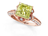 Rose gold Fancy Yellow Princess  Halo Split Shank Pave Diamond Ring with Petal Prong Setting_22