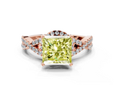 Rose gold Fancy Yellow Princess  Halo Twist Band Solitaire Prong Setting Ring