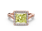 Rose gold Fancy Yellow Princess  Halo Twist Band Solitaire Ring