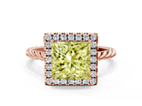 Rose gold Fancy Yellow Princess  Halo Twisted Band Four-Prong Diamond Ring