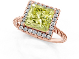 Rose gold Fancy Yellow Princess  Halo Twisted Band Four-Prong Diamond Ring_1